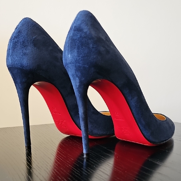 Christian Louboutin Eloise 100 Vous Velours Marine Blue Suede Heels Pumps 38 - Picture 2 of 12